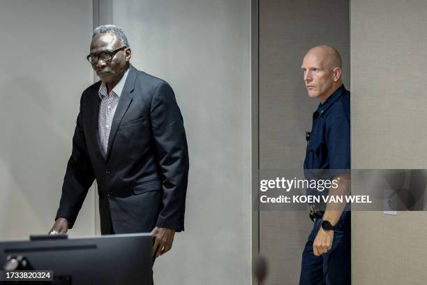 Former senior commander of the Sudanese Janjaweed militia Ali Muhammad Ali Abd-Al-Rahman , also known as Ali Kushayb, arrives to appear for a hearing...