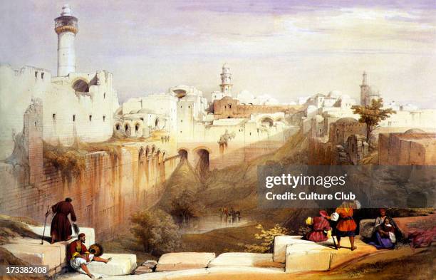 Jerusalem. The Pool of Bethesda from 'The Holy Land ' by David Roberts 1842. This is the reservoir on the north of the Great Mosque.