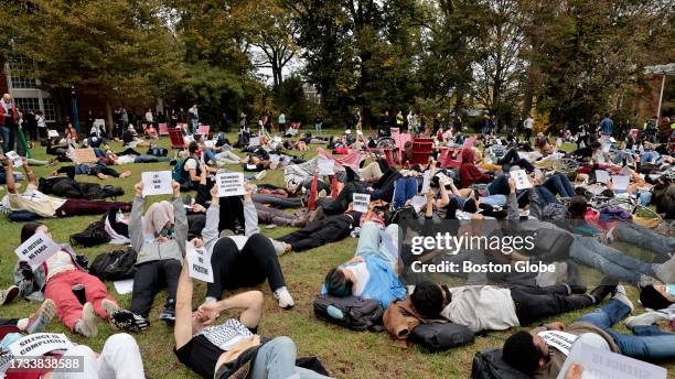 Boston, MA A pro-Palestinian protest of Harvard students and their supporters, ends on the lawn behind Klarman Hall, at Harvard Business School,...