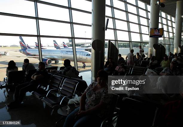 Russian Aeroflot plane as seen through a window of Sheremetyevo airport on July 13, 2012 in Moscow, Russia. Snowden is still believed to have been...