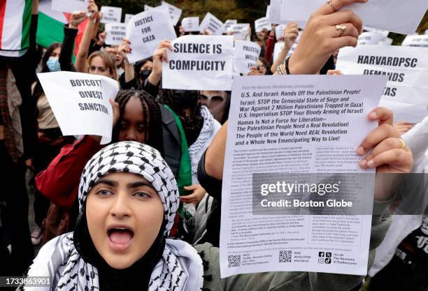 Boston, MA A pro-Palestinian protest of Harvard students and their supporters, ends on the lawn behind Klarman Hall, at Harvard Business School,...