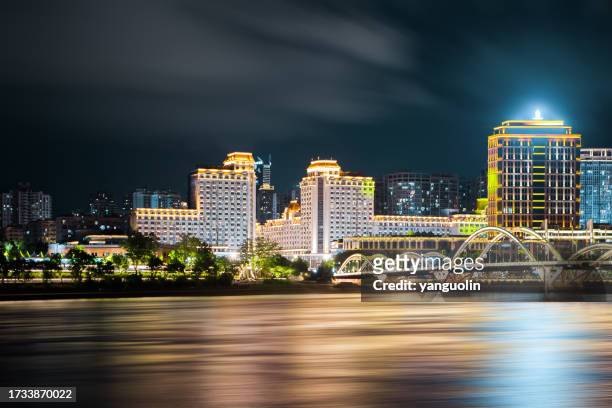 yantai mountain commercial scenic area, fuzhou city, fujian province - city street night background stock pictures, royalty-free photos & images