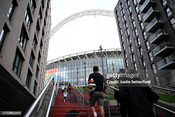 General view outside the stadium as fans arrive prior to the international friendly match between England and Australia at Wembley Stadium on October...