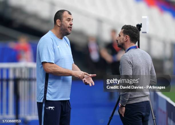 Argentina head coach Michael Cheika during a Team Run at the Stade de France in Saint-Denis, France. Picture date: Thursday October 19, 2023.
