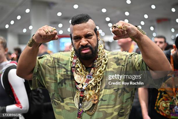 Cosplayer posing as Mr. T attends New York Comic Con 2023 - Day 2 at Javits Center on October 13, 2023 in New York City.