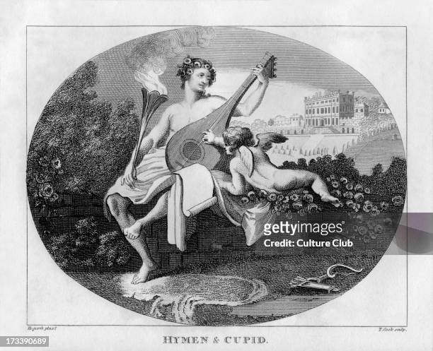 Hymen and Cupid by William Hogarth. Engraved by Thomas Cook. Originally intended as a raffle ticket for Hogarth's painting, 'Sigismunda mourning over...