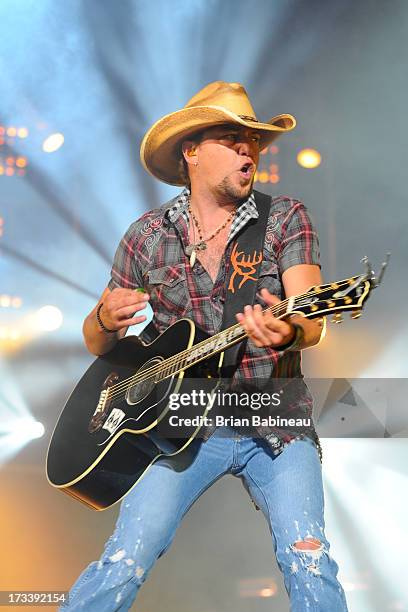 Jason Aldean performs during the Night Train Tour 2013 at Fenway Park on July 20, 2013 in Boston, Massachusetts.