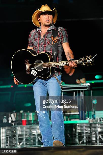 Jason Aldean performs during the Night Train Tour 2013 at Fenway Park on July 20, 2013 in Boston, Massachusetts.