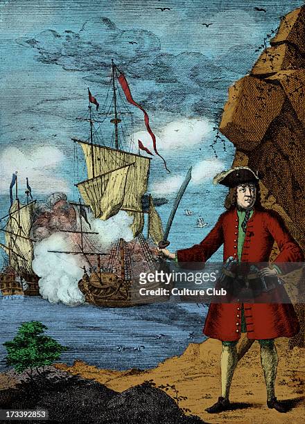 Captain John Avery, engraving. Caption reads 'Captain John Avery taking the Great Mogul 's ship'. The pirate, John Avery and his crew, captured the...