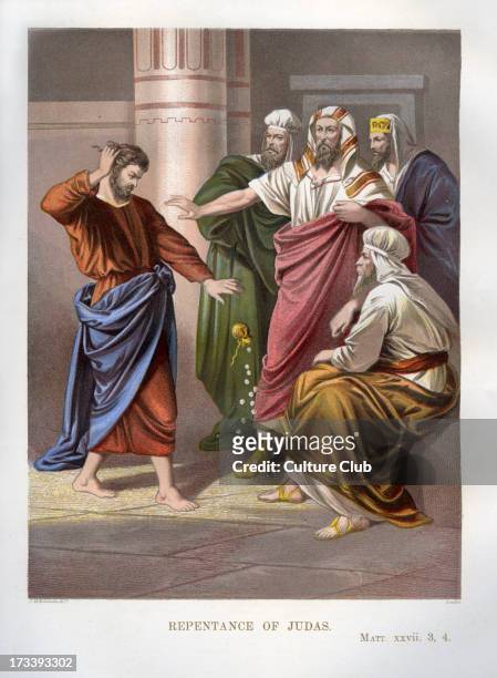 Repentance of Judas. Illustration to Matthew, 27 .3- 4. Judas returns the money to the priests who paid him to betray Jesus.
