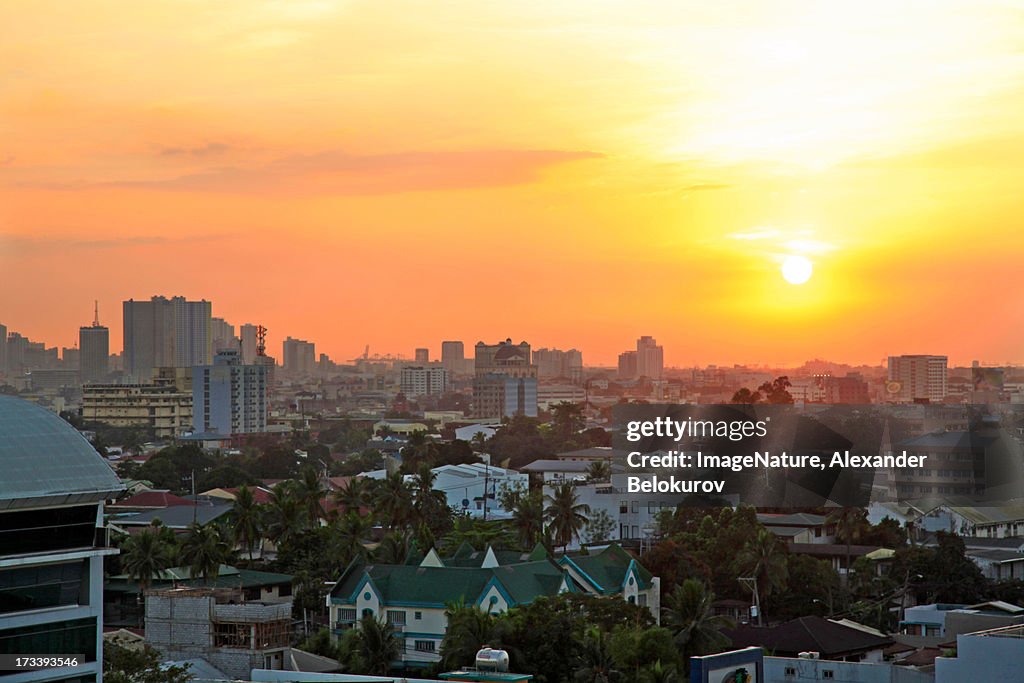 Hot sunset over Manila city, Philippines