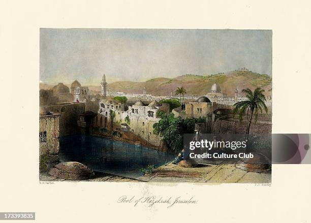 The Holy Land - Pool of Hezekiah, Jerusalem.c.1840 hand coloured engraving. Drawn by William Henry Bartlett : 26 March 1809  13 September 1854....