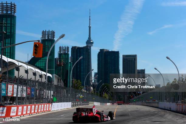 Scott Dixon of New Zealand, drives the Target Chip Ganassi Racing Honda during qualifying for the IZOD INDYCAR Series Honda Indy Toronto Race on July...