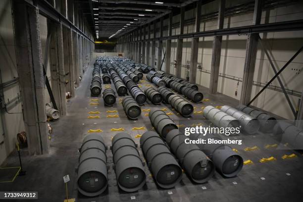 Ready-to-ship canisters filled with enriched uranium at the Urenco USA uranium enrichment facility near Eunice, New Mexico, US, on Tuesday, July 11,...