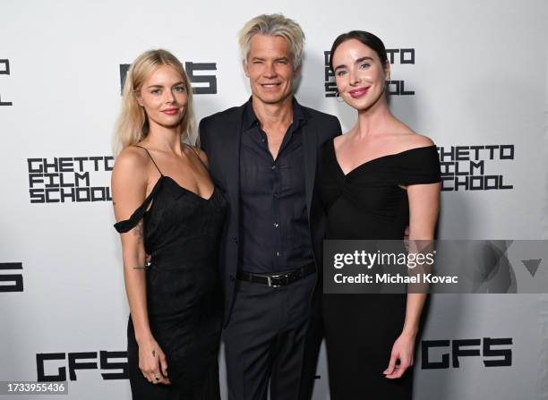 Samara Weaving, Timothy Olyphant, and Ashleigh Brewer attend the 2023 GFS Fall Benefit on October 12, 2023 in Santa Monica, California.