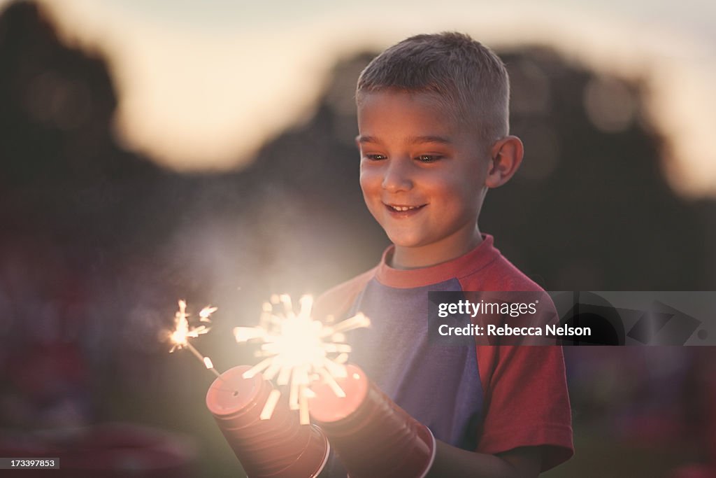 Young boy with sparklers
