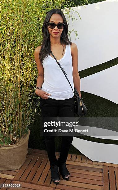 Zoe Saldana attends the Barclaycard UNWIND VIP lounge at British Summer Time Hyde Park presented by Barclaycard on July 13, 2013 in London, England.