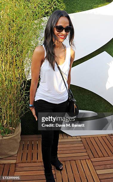 Zoe Saldana attends the Barclaycard UNWIND VIP lounge at British Summer Time Hyde Park presented by Barclaycard on July 13, 2013 in London, England.