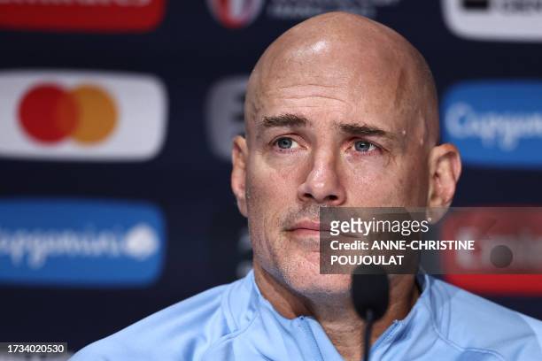 Argentina's assistant coach Felipe Contepomi looks on during a press conference at the Stade de France in Saint Denis, on October 19 on the eve of...