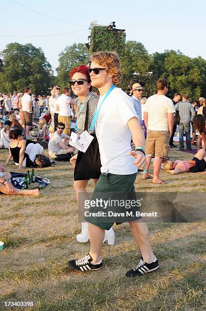 Jaime Winstone and Alfie Allen attend the Barclaycard UNWIND VIP lounge at British Summer Time Hyde Park presented by Barclaycard on July 13, 2013 in...