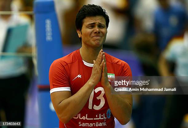Mehdi Mahdavi during the Volleyball World League match between Iran v Germany at the Azadi Sports Complex on July 13, 2013 in Tehran, Iran.