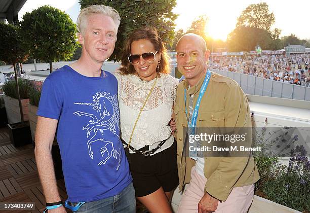 Philip Treacy, Jade Jagger and Stefan Bartlett attend the Barclaycard UNWIND VIP lounge at British Summer Time Hyde Park presented by Barclaycard on...