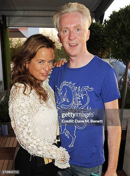 Jade Jagger and Philip Treacy attend the Barclaycard UNWIND VIP lounge at British Summer Time Hyde Park presented by Barclaycard on July 13, 2013 in...