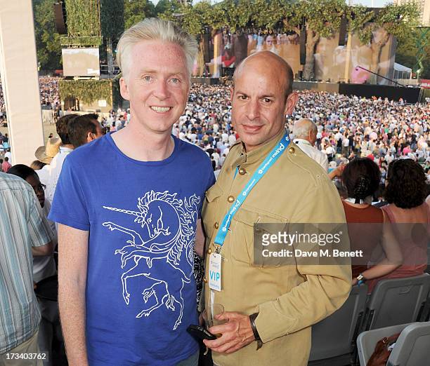 Philip Treacy and Stefan Bartlett attend the Barclaycard UNWIND VIP lounge at British Summer Time Hyde Park presented by Barclaycard on July 13, 2013...