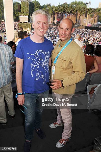 Philip Treacy and Stefan Bartlett attend the Barclaycard UNWIND VIP lounge at British Summer Time Hyde Park presented by Barclaycard on July 13, 2013...