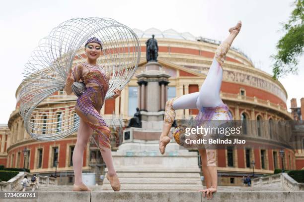 Members of Cirque du Soleil's "Alegria" pose for pictures at the Royal Albert Hall on October 19, 2023 in London, England.