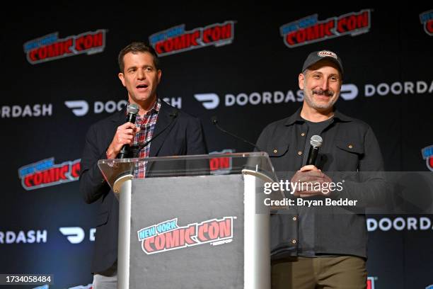 Nicholas Stoller and Rob Letterman at the “Goosebumps” -- A Thrilling New Series For A New Generation On Disney+ And Hulu panel during New York Comic...