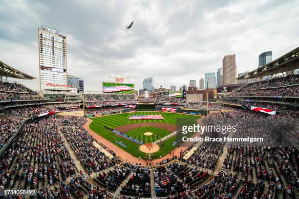 General view of a flyover during game one of the Wild Card Series between the Minnesota Twins and Toronto Blue Jays on October 3, 2023 at Target...