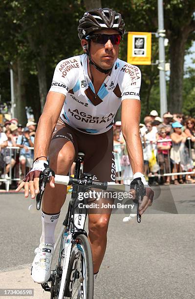 Sebastien Minard of France and Team AG2R La Mondiale gets ready for Stage Fourteen of the 2013 Tour de France, a 191 km road stage from...