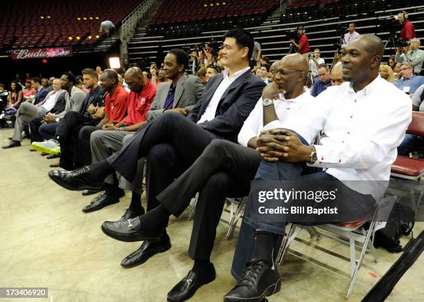 Dwight Howard is introduced as the newest Rocket by Rockets Owner Leslie Alexander . Rockets center legends Hakeem Olajuwon, Elvin Hays, Ralph...