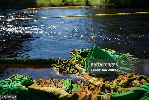 Oil catch filters on the Chaudire River, July 13, 2013 in Lac-Megantic, Quebec, Canada. A train derailed and exploded into a massive fire that...