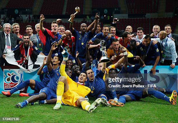 The team of France celebrates with the cup after winning the FIFA U-20 World Cup Final match between France and Uruguay at Ali Sami Yen Arena on July...