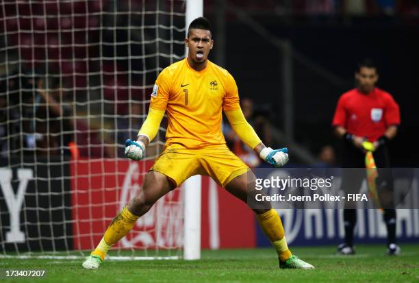 Alphonse Areola of France celebrates after saving a penalty during a shootout during the FIFA U-20 World Cup Final match between France and Uruguay...