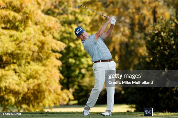 Jeff Maggert of the United States hits a tee shot on the third hole during the first round of the SAS Championship at Prestonwood Country Club on...