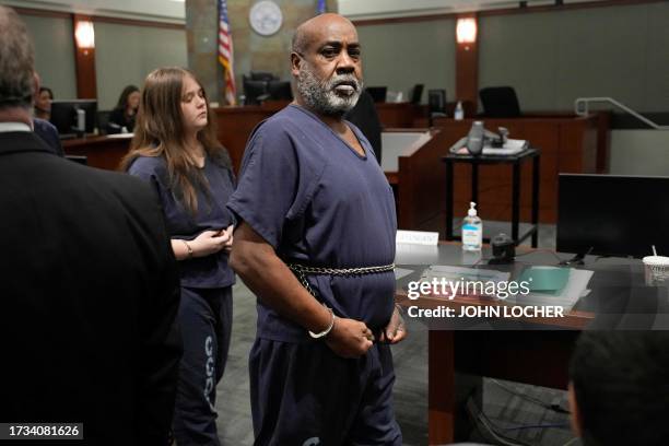 Duane "Keefe D" Davis arrives in a Las Vegas court on October 19, 2023 for his arraignment on murder charges in the death of rapper Tupac Shakur....