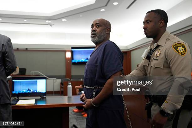 Duane "Keffe D" Davis walks out after a court appearance on October 19, 2023 in Las Vegas, Nevada. Davis was indicted on murder charges for his...