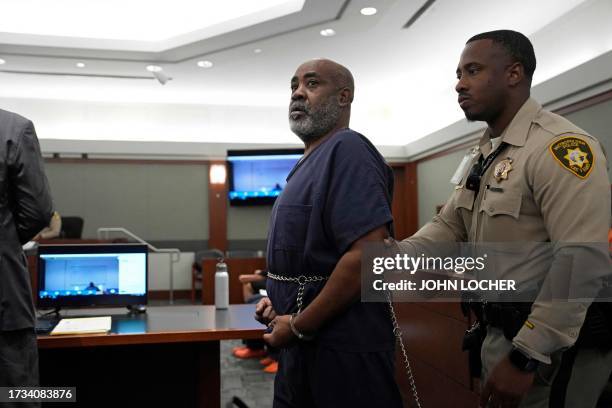 Duane "Keefe D" Davis walks out after a court appearance in Las Vegas on October 19, 2023 for his arraignment on murder charges in the death of...