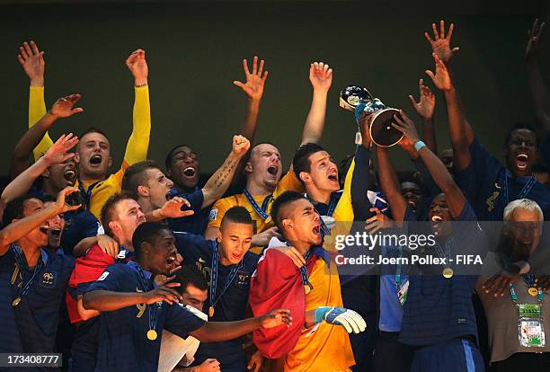 The team of France celebrates with the cup after winning the FIFA U-20 World Cup Final match between France and Uruguay at Ali Sami Yen Arena on July...