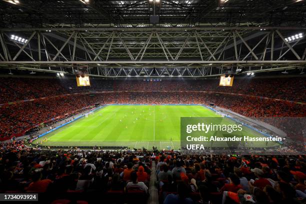 General view of pla during the UEFA EURO 2024 European qualifier match between Netherlands and France at Johan Cruijff Arena on October 13, 2023 in...