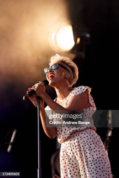 Emeli Sande performs on stage on Day 2 of Yahoo Wireless Festival 2013 at Queen Elizabeth Olympic Park on July 13, 2013 in London, England.