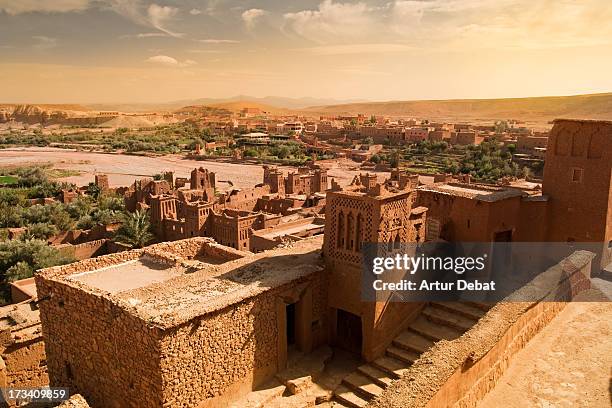 mud constructions in ait benhaddou. - casbah stock pictures, royalty-free photos & images