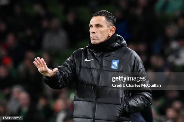 Gustavo Poyet, Head Coach of Greece, gestures during the UEFA EURO 2024 European qualifier match between Republic of Ireland and Greece at Aviva...