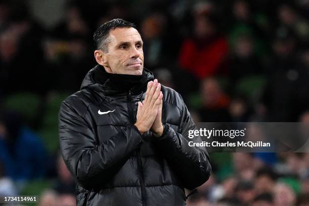 Gustavo Poyet, Head Coach of Greece, gestures during the UEFA EURO 2024 European qualifier match between Republic of Ireland and Greece at Aviva...