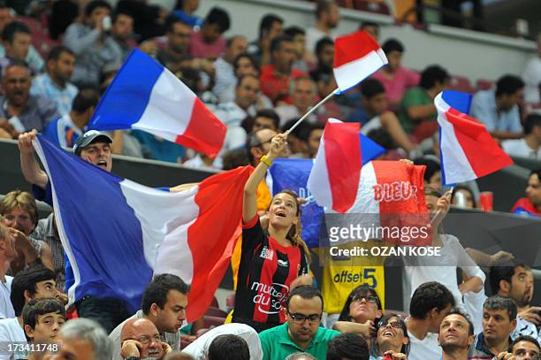 French supporters cheers their team during FIFA Under 20 World Cup final football match between France and Uruguay at Turk Telecom stadium in...