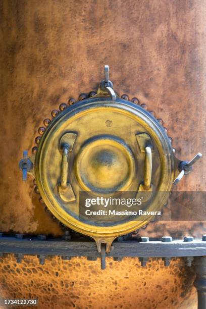 copper cistern with riveted lid - cauldron stock pictures, royalty-free photos & images