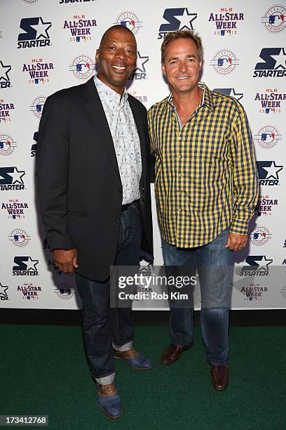 Former NFL player Carl Banks and former MLB pitcher Al Leiter attend the Starter x MLB All-Star Launch Party at MLB Fan Cave on July 13, 2013 in New...